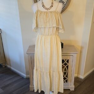 Elegant Cream Striped Off-Shoulder Maxi Dress NWOT
